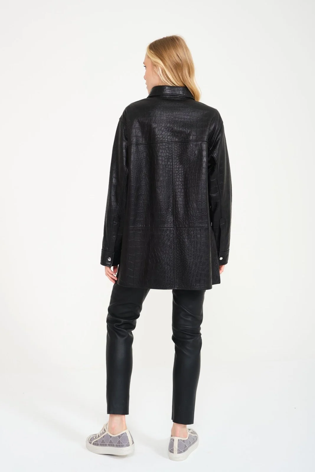 Black Crocodile Pattern Leather Shirt - Image 5
