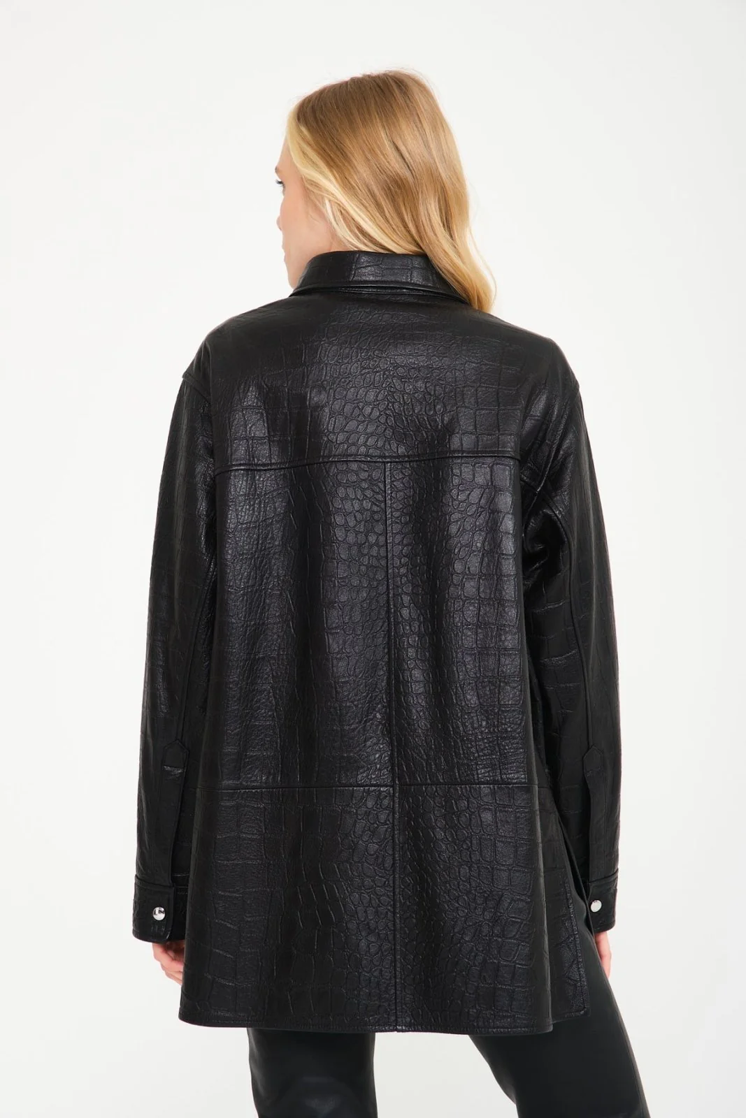 Black Crocodile Pattern Leather Shirt - Image 6