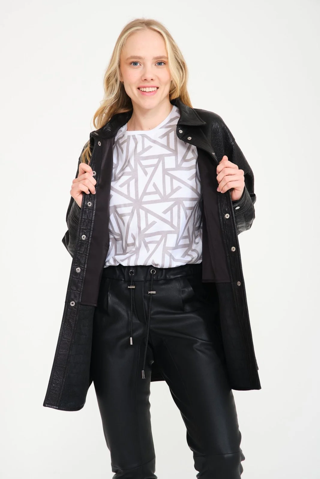 Black Crocodile Pattern Leather Shirt - Image 7