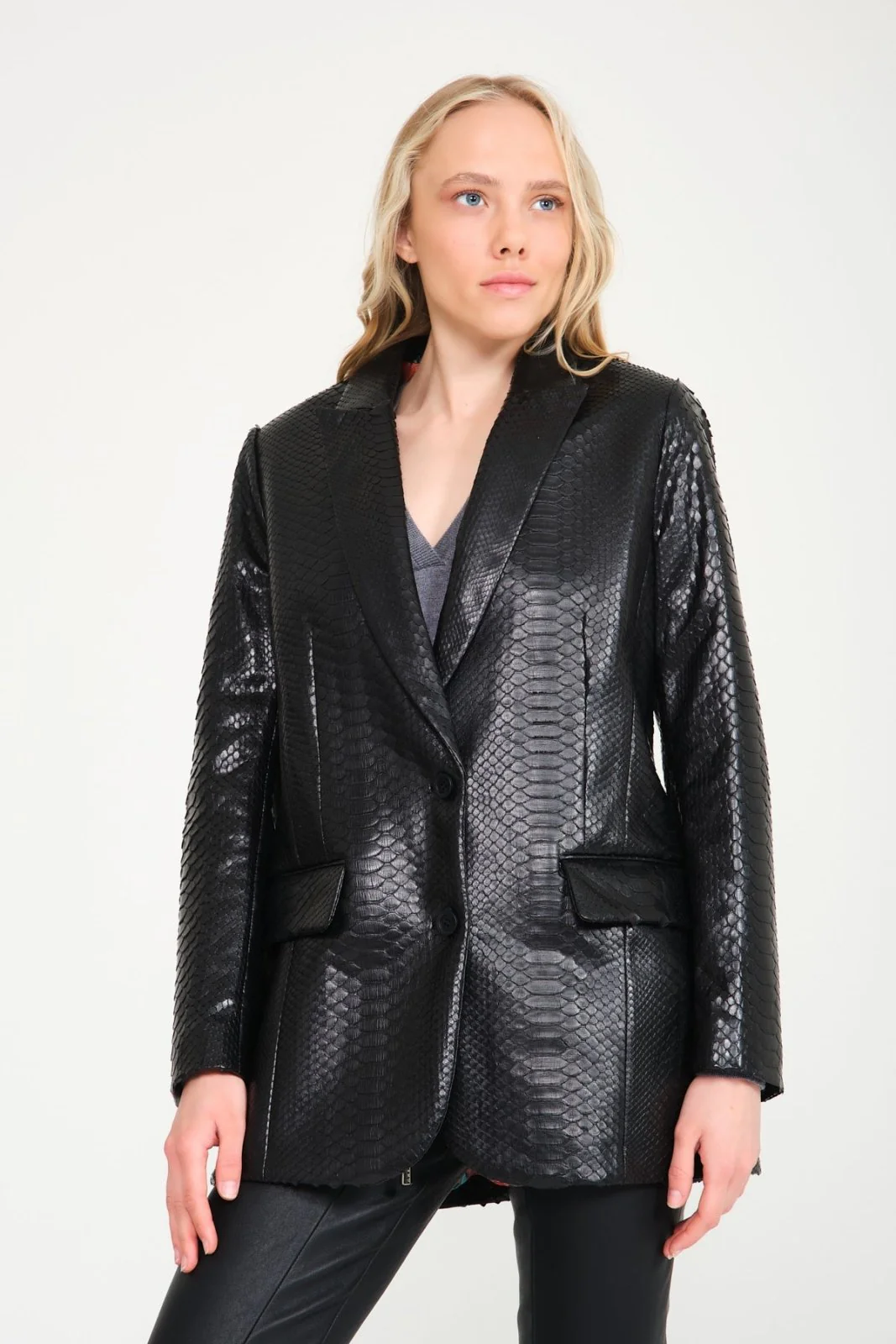 Black Python Leather Coat - Image 3