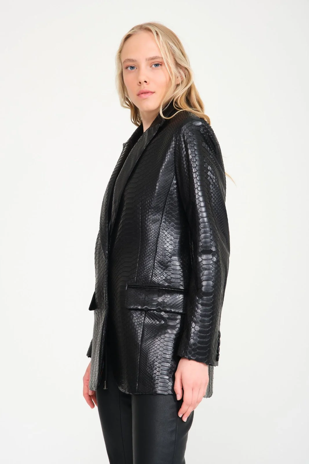 Black Python Leather Coat - Image 4
