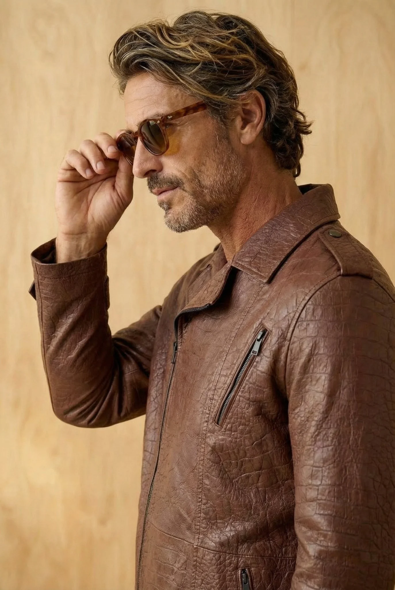 Brown Long Leather Jacket - Image 3