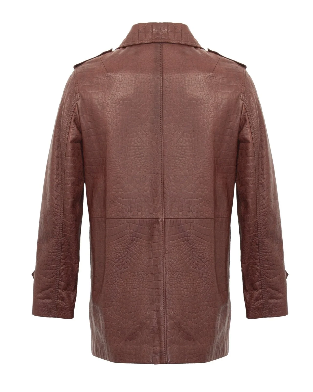 Brown Long Leather Jacket - Image 4