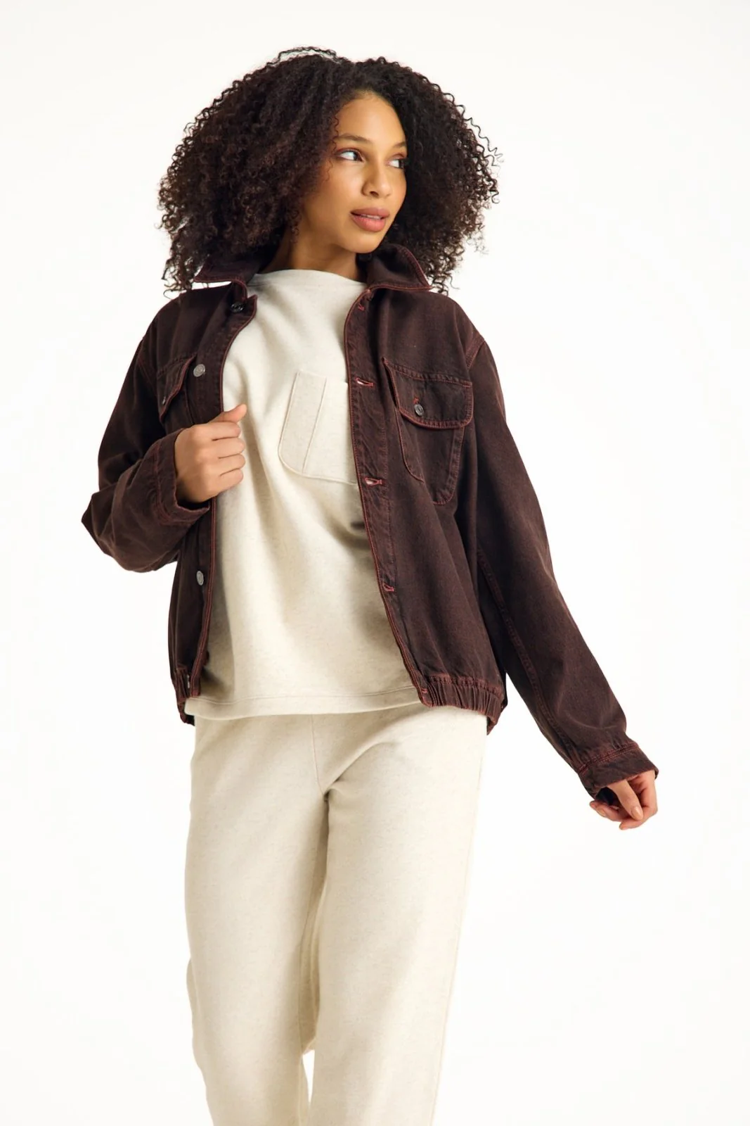 Burgundy Denim Women's Jacket - Image 10
