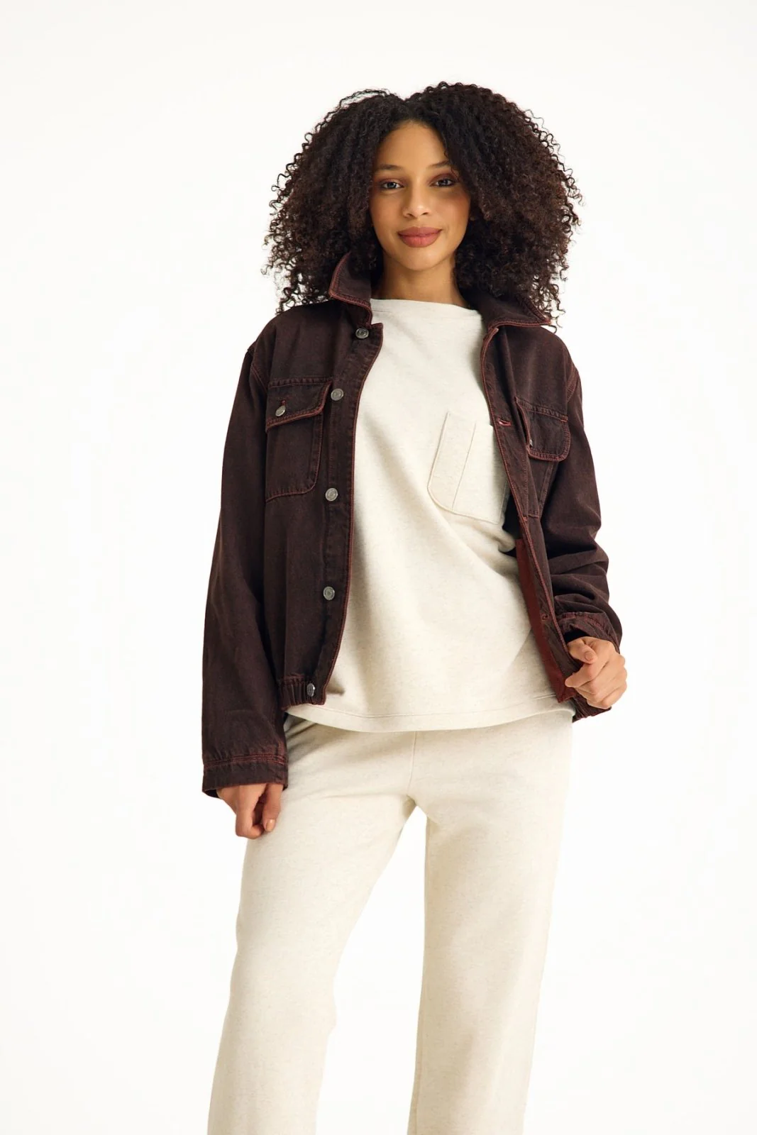 Burgundy Denim Women's Jacket - Image 5