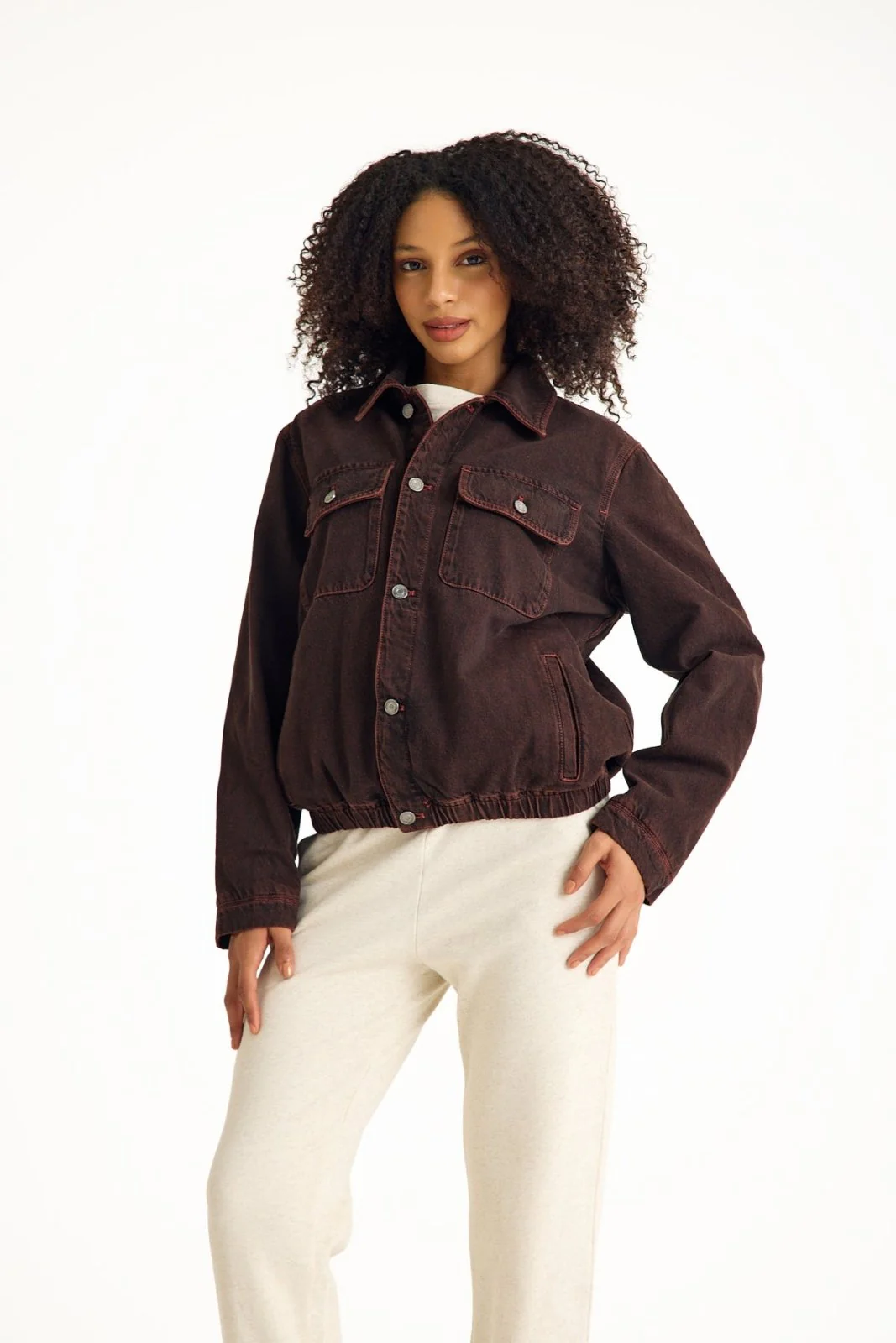 Burgundy Denim Women's Jacket - Image 6