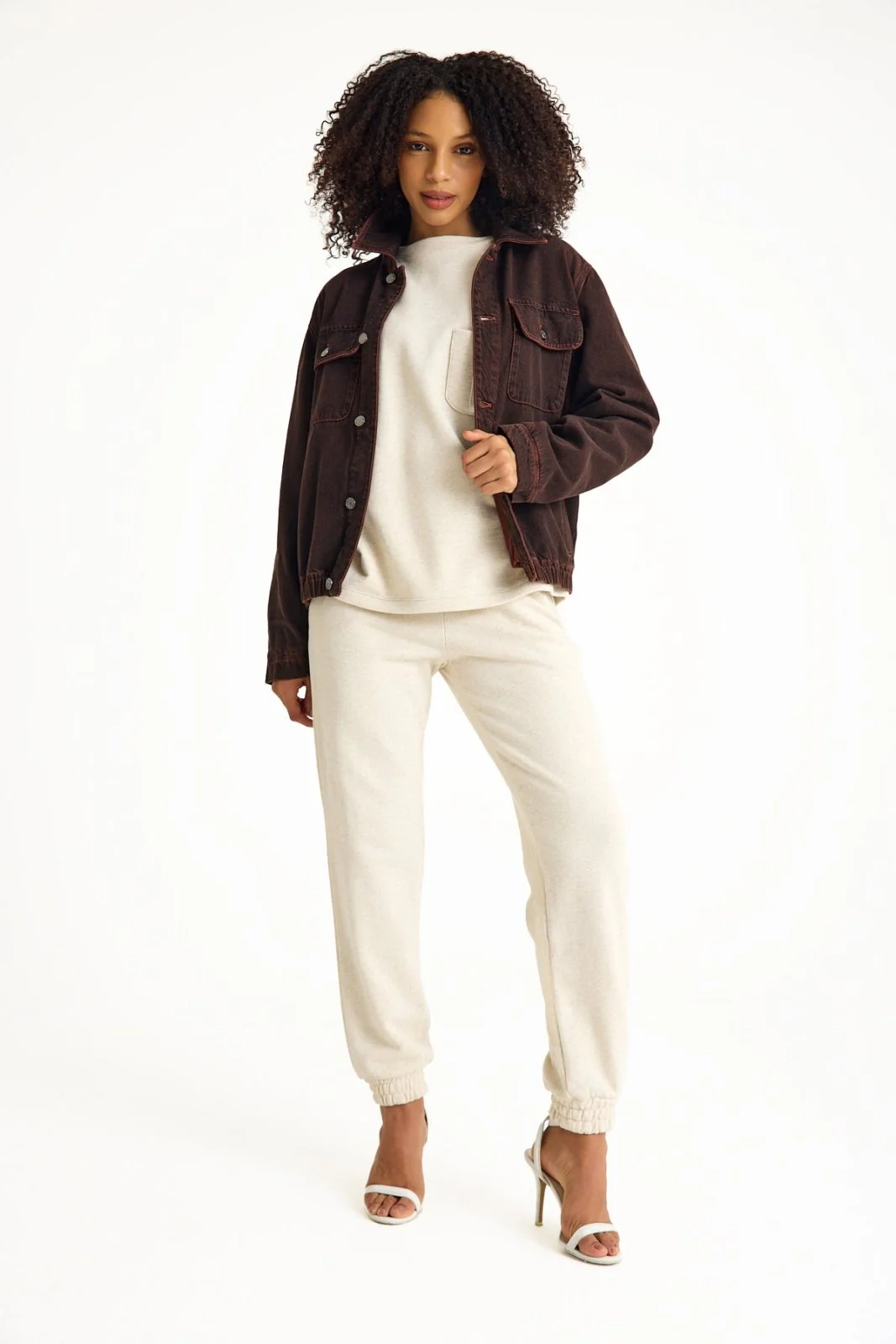 Burgundy Denim Women's Jacket - Image 7