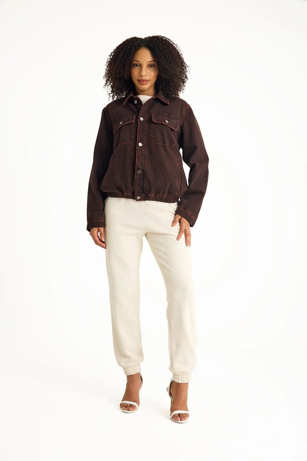 Burgundy Denim Women's Jacket - Image 8