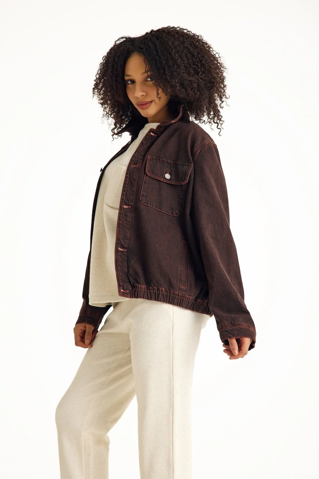 Burgundy Denim Women's Jacket - Image 9