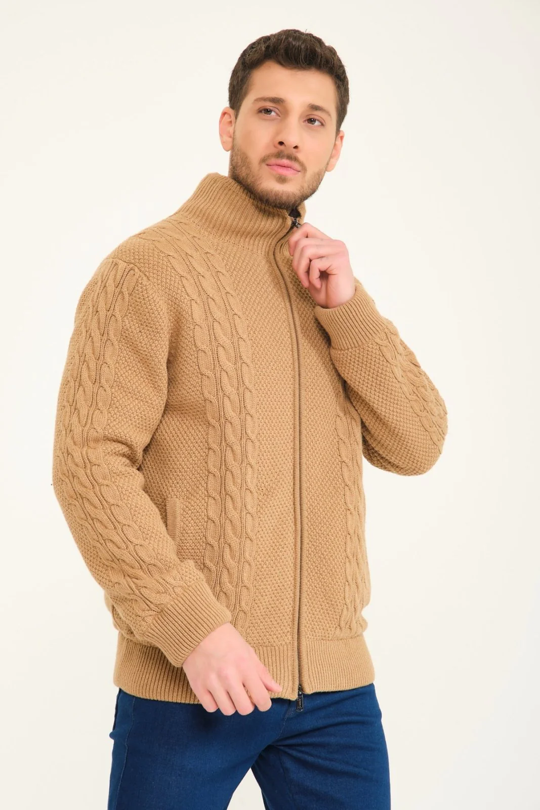 Camel Wool & Rex Fur Knit Cardigan - Image 3