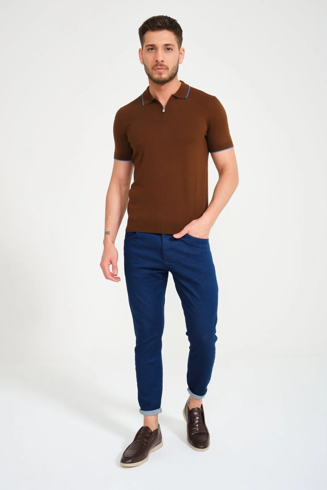 Cotton Zip Polo Shirt - Image 10