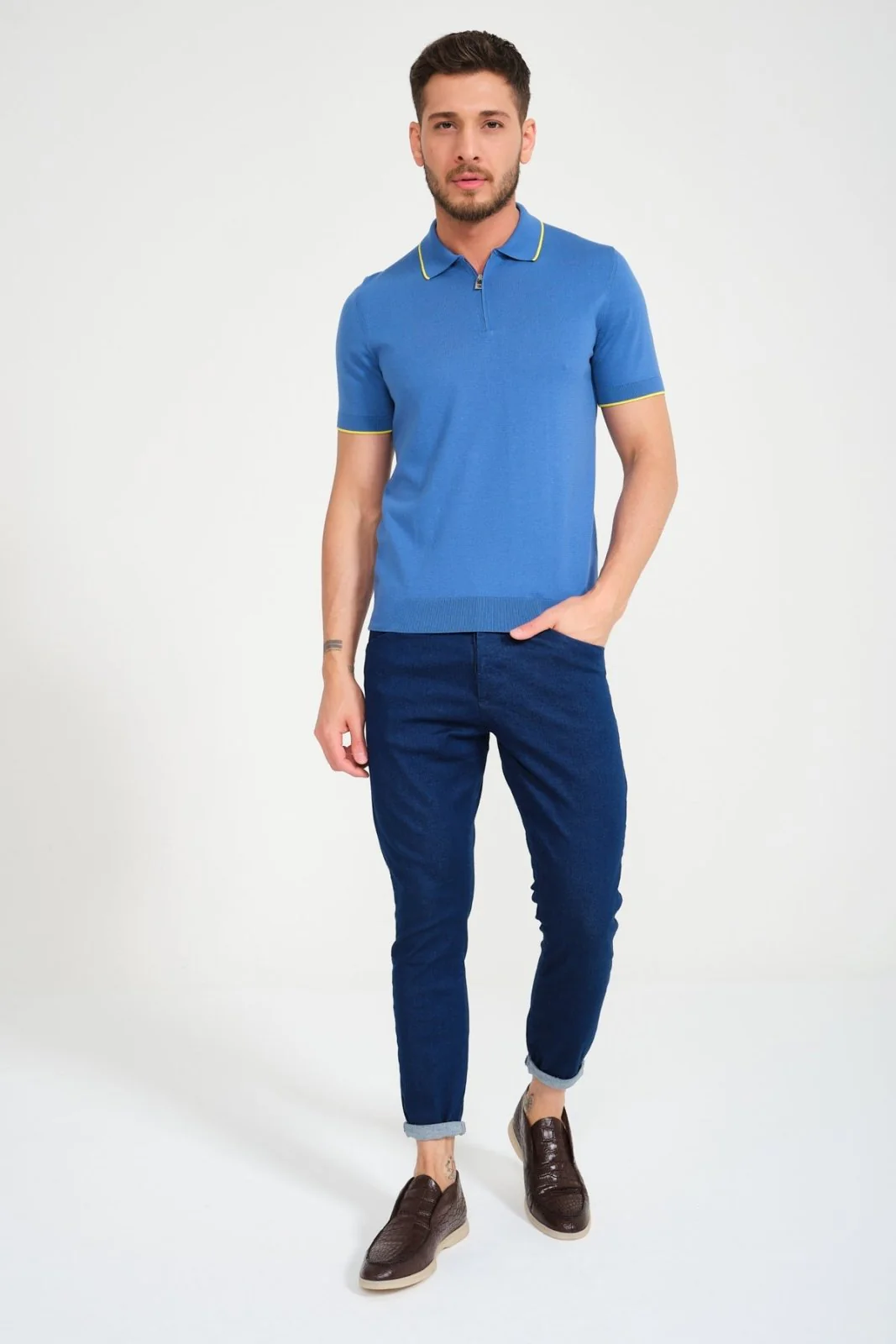Cotton Zip Polo Shirt - Image 20