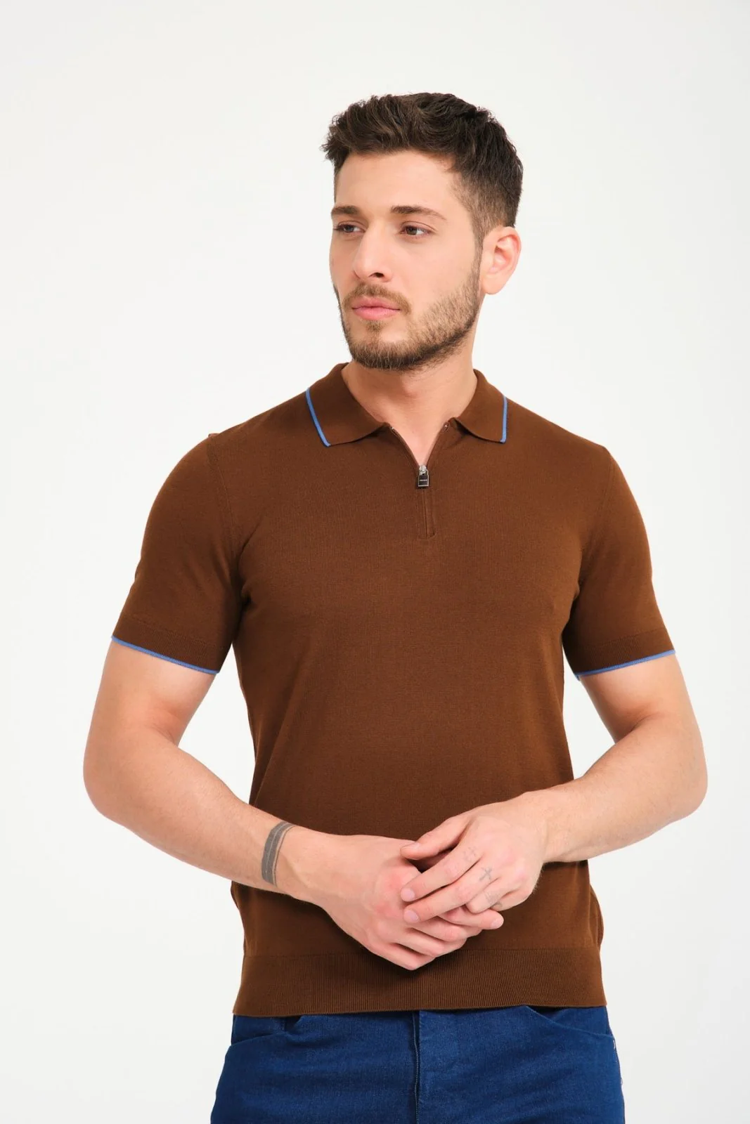 Cotton Zip Polo Shirt - Image 8
