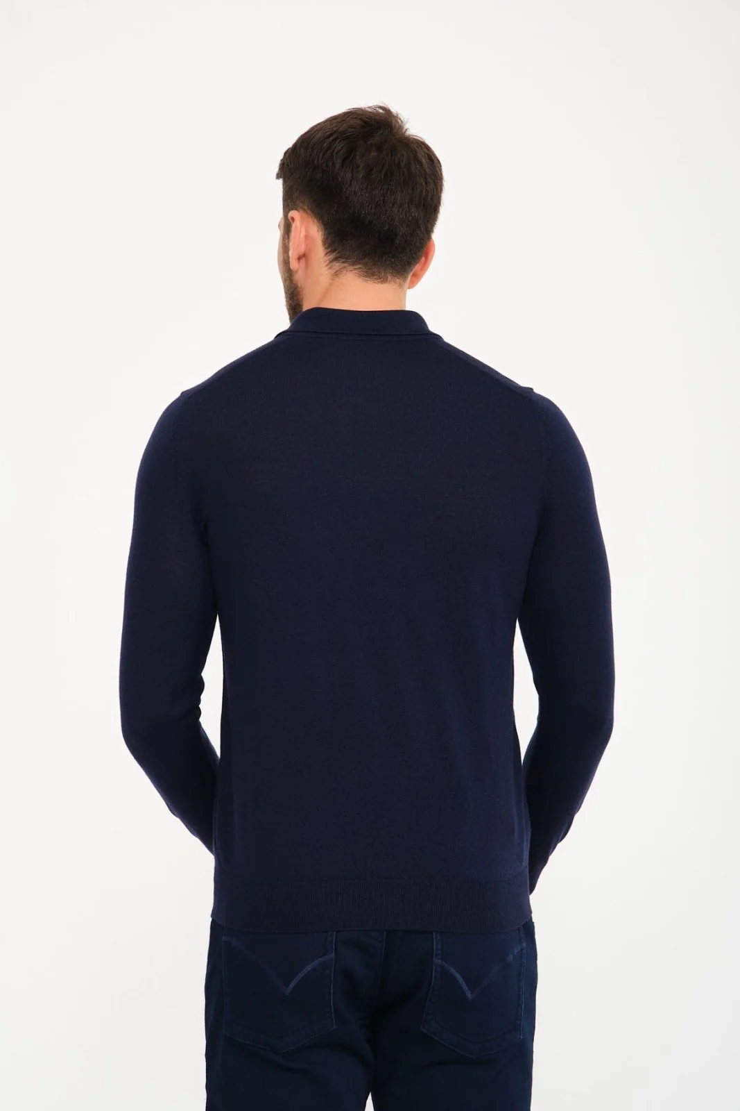 Dark Blue Wool Polo Shirt - Image 4