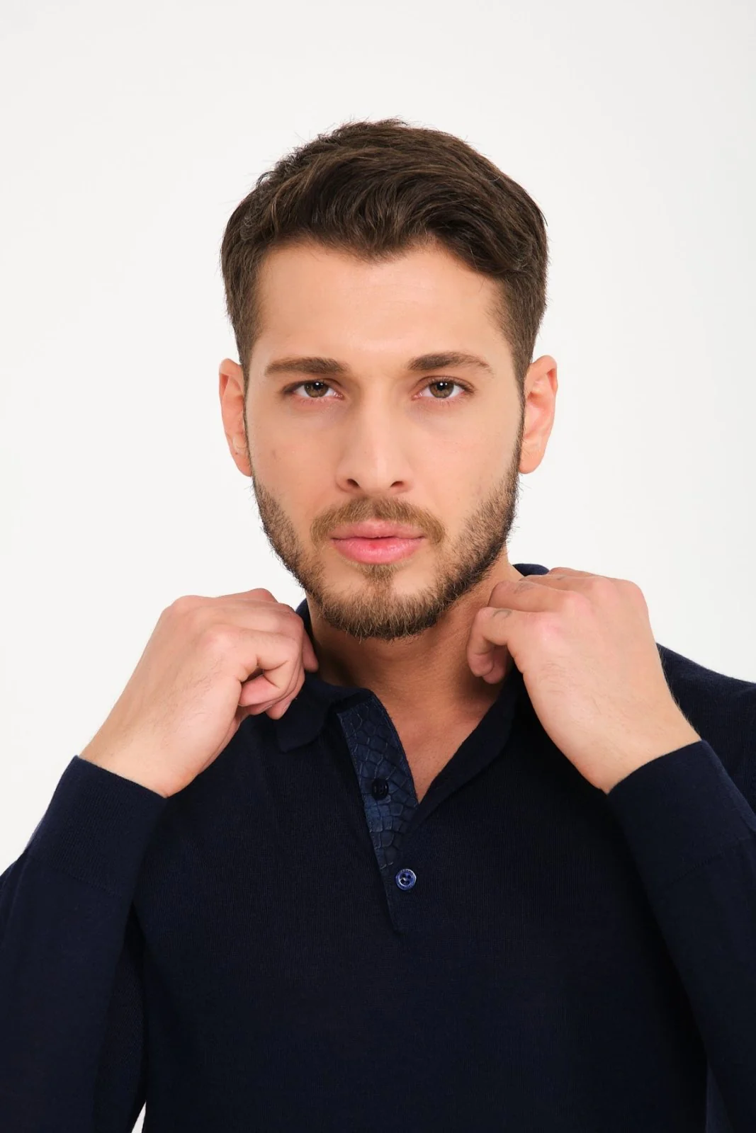 Dark Blue Wool Polo Shirt - Image 5