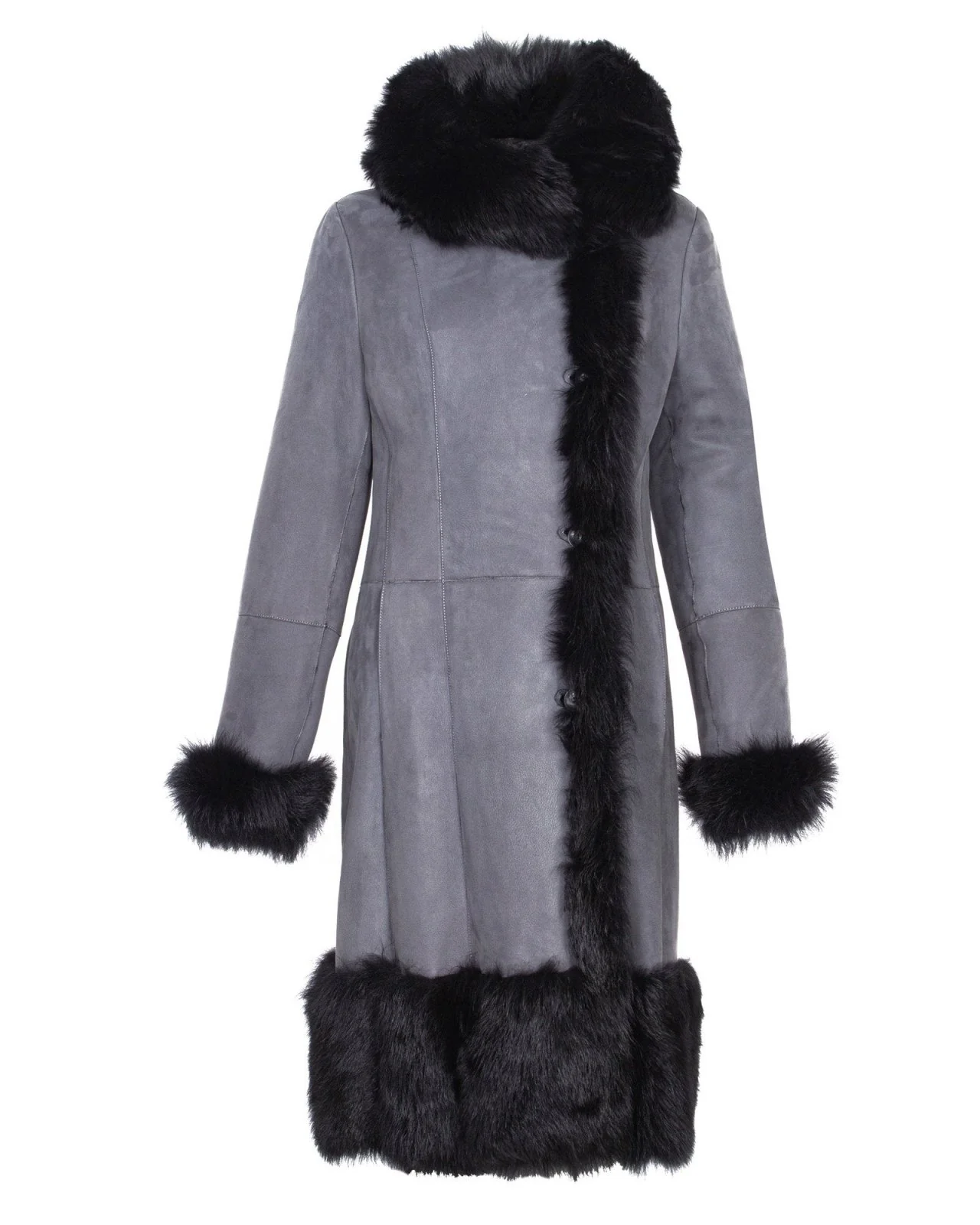 Grey Long Leather Coat - Image 3