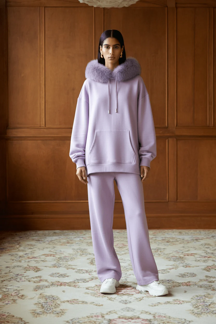 Lilac Fox Fur Hoodie - Image 3