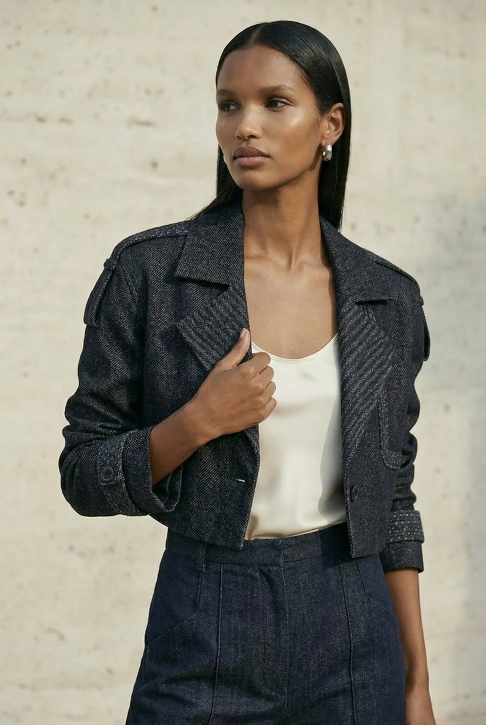 Midnight Cropped Denim Jacket - Image 3