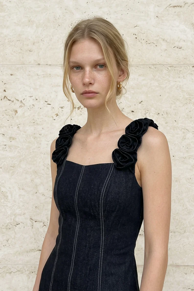 Midnight Navy Flared Denim Dress - Image 3