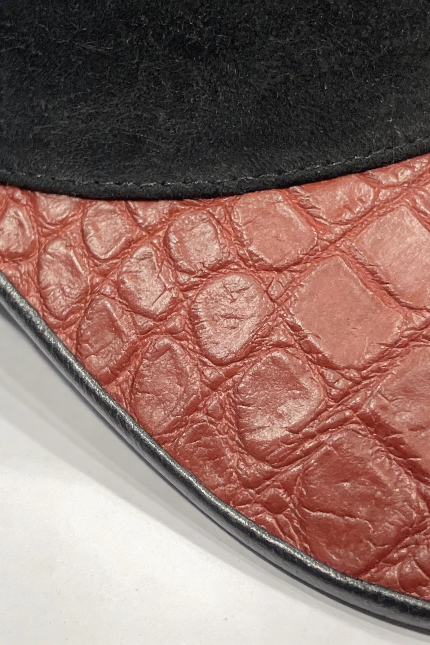 Noir Crocodile Leather Contrast Cap - Image 4