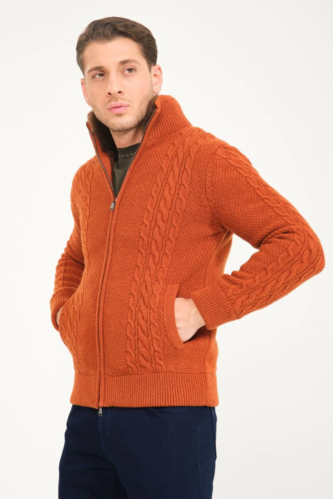 Tile Wool & Rex Fur Knit Cardigan - Image 3
