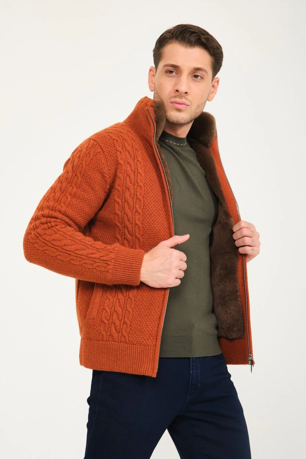 Tile Wool & Rex Fur Knit Cardigan - Image 4