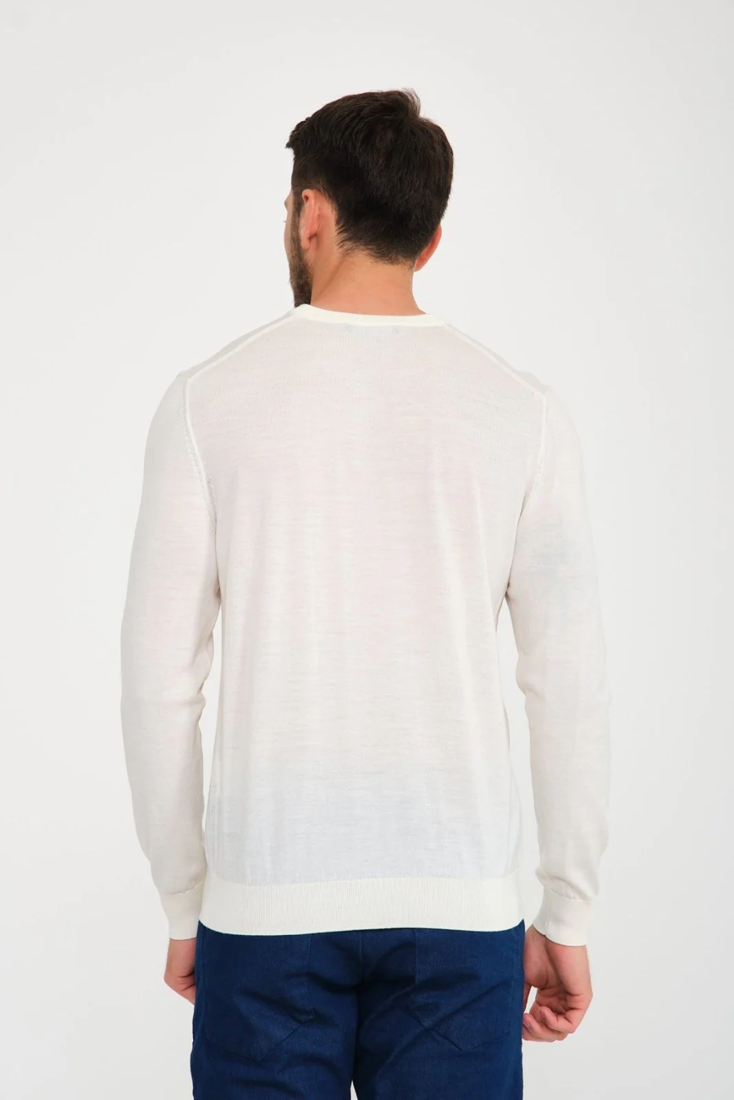 White V-Neck Wool Sweater - Image 3