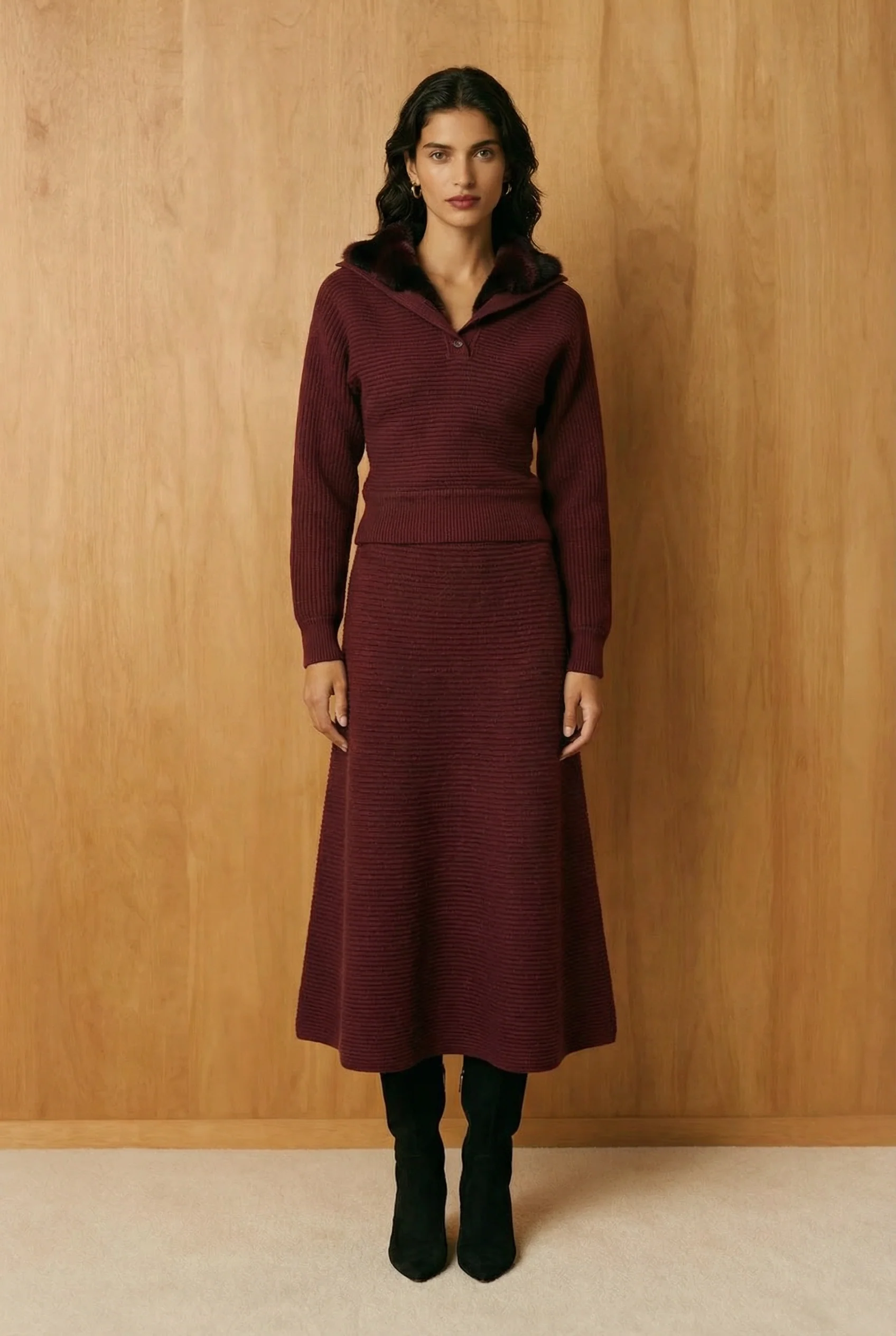 Wool Crest Rex-Collar Knit Ensemble - Image 3